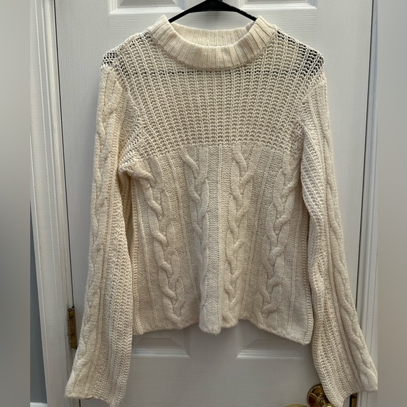 by Anthropologie open knitted flare long sleeve sweater Women S Ivory - Picture 1 of 10